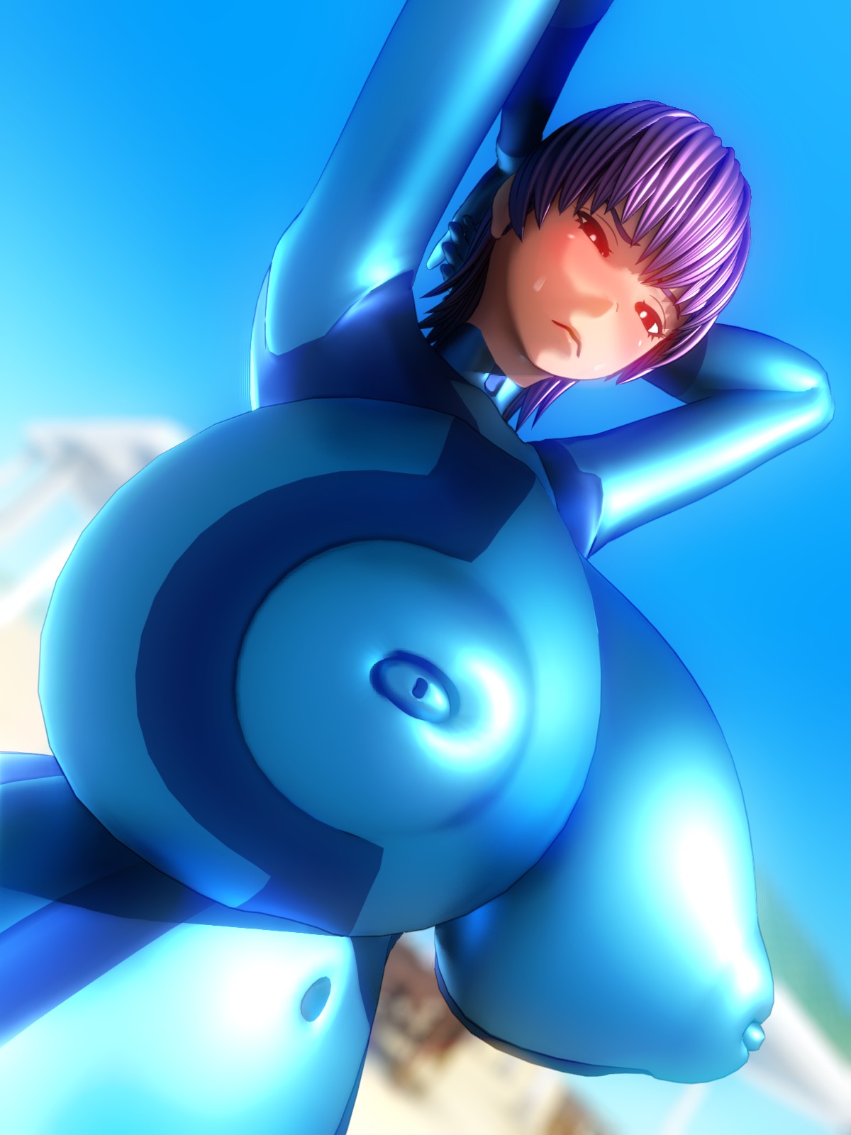 1girls 286c 3d ayane_(doa) big_breasts breasts dead_or_alive female female_only hourglass_figure human large_breasts light-skinned_female light_skin metroid outdoors purple_hair red_eyes short_hair zero_suit zero_suit_samus_(cosplay)