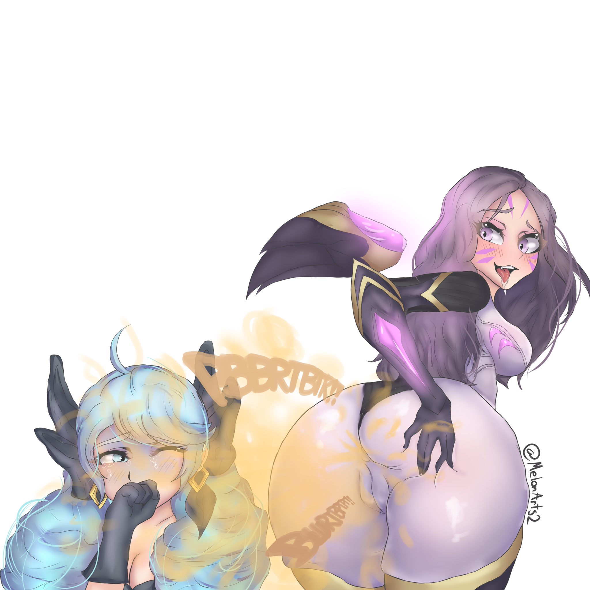 duo, fart, fart fetish, farting in face, female, grossed out, gwen (league of legends), humiliation, kai'sa, league of legends, melonarts2 (artist), riot games, spread anus, spreading