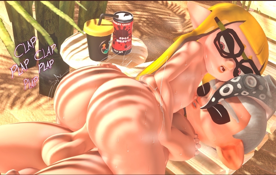 1boy, 1girls, 3d, ass, beach, big ass, bouncing ass, cowgirl position, female, glasses, inkling, inkling girl, leviantan581re, male, male/female, nintendo, octoling, octoling boy, penetration, splatoon, splatoon 2, sweat