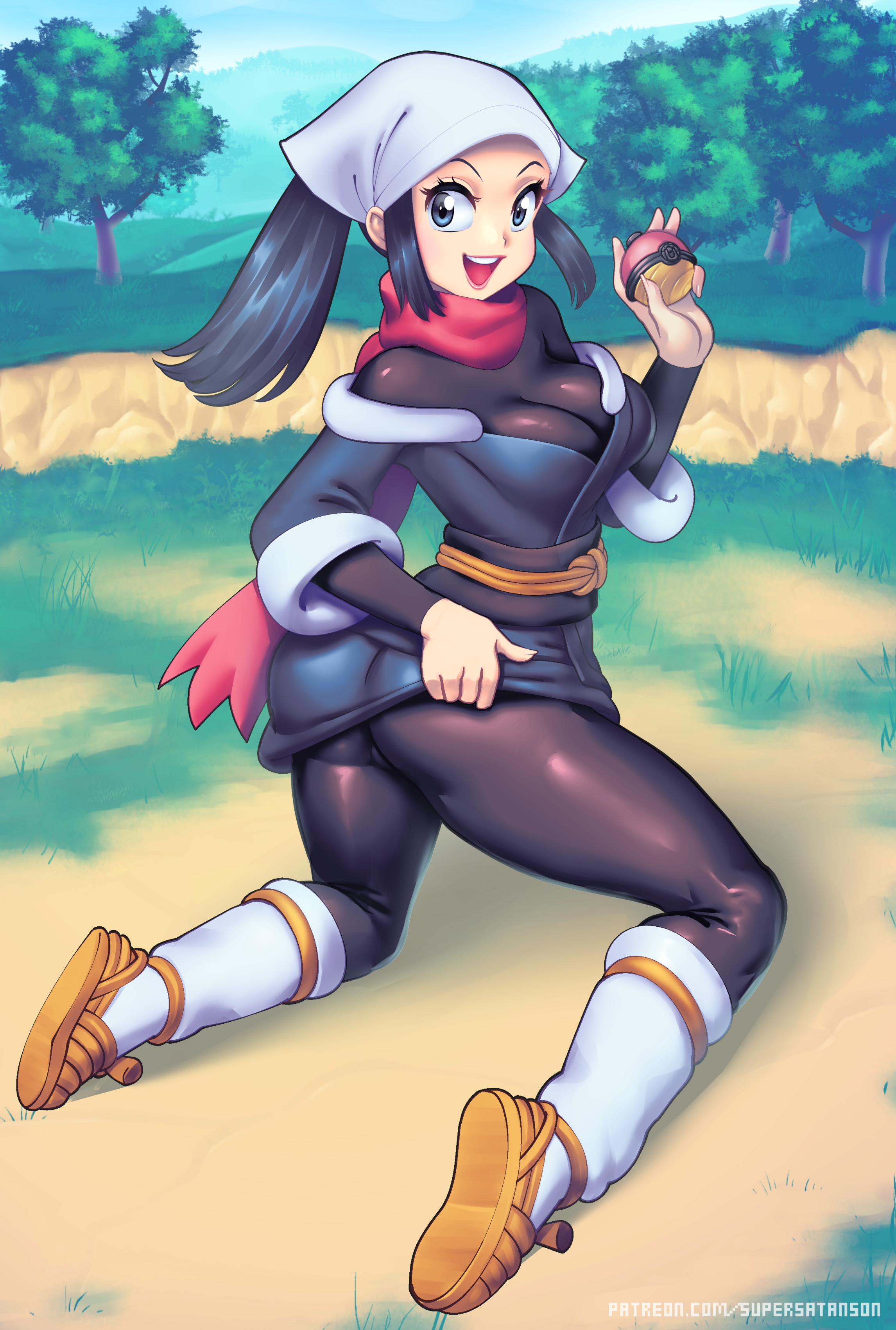 1girls, akari (pokemon), big breasts, breasts, female, fully clothed, nintendo, pokemon, pokemon legends: arceus, solo, supersatanson