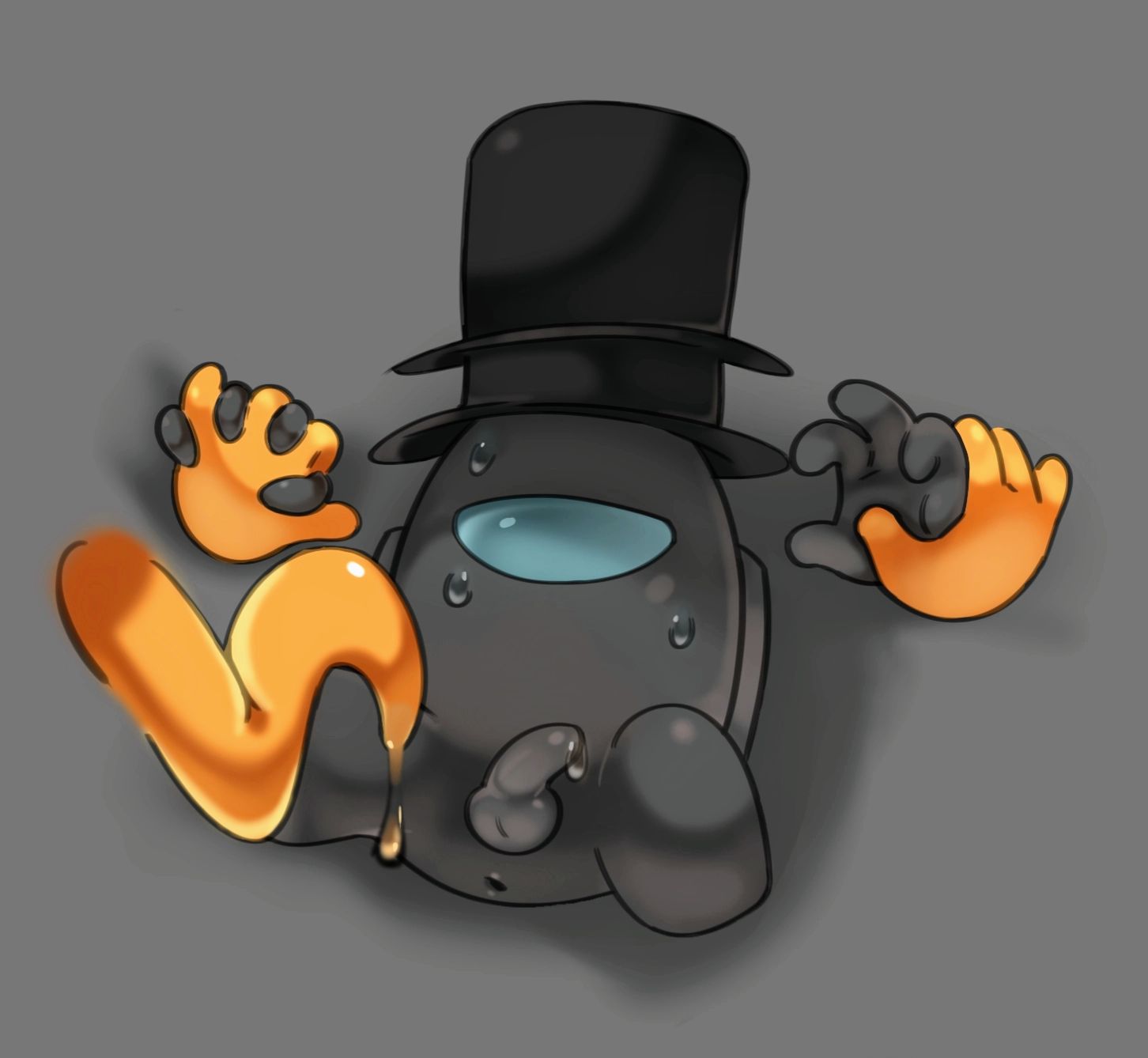 among_us among_us_logic cheese crewmate_(among_us) gametoons gentlecheese gray_background held_up holding_hands imposter impostor_(among_us) leaking leaking_cum mr._cheese non-human orange slime sweat sweatdrop tentacle the_gentleman toony tophat