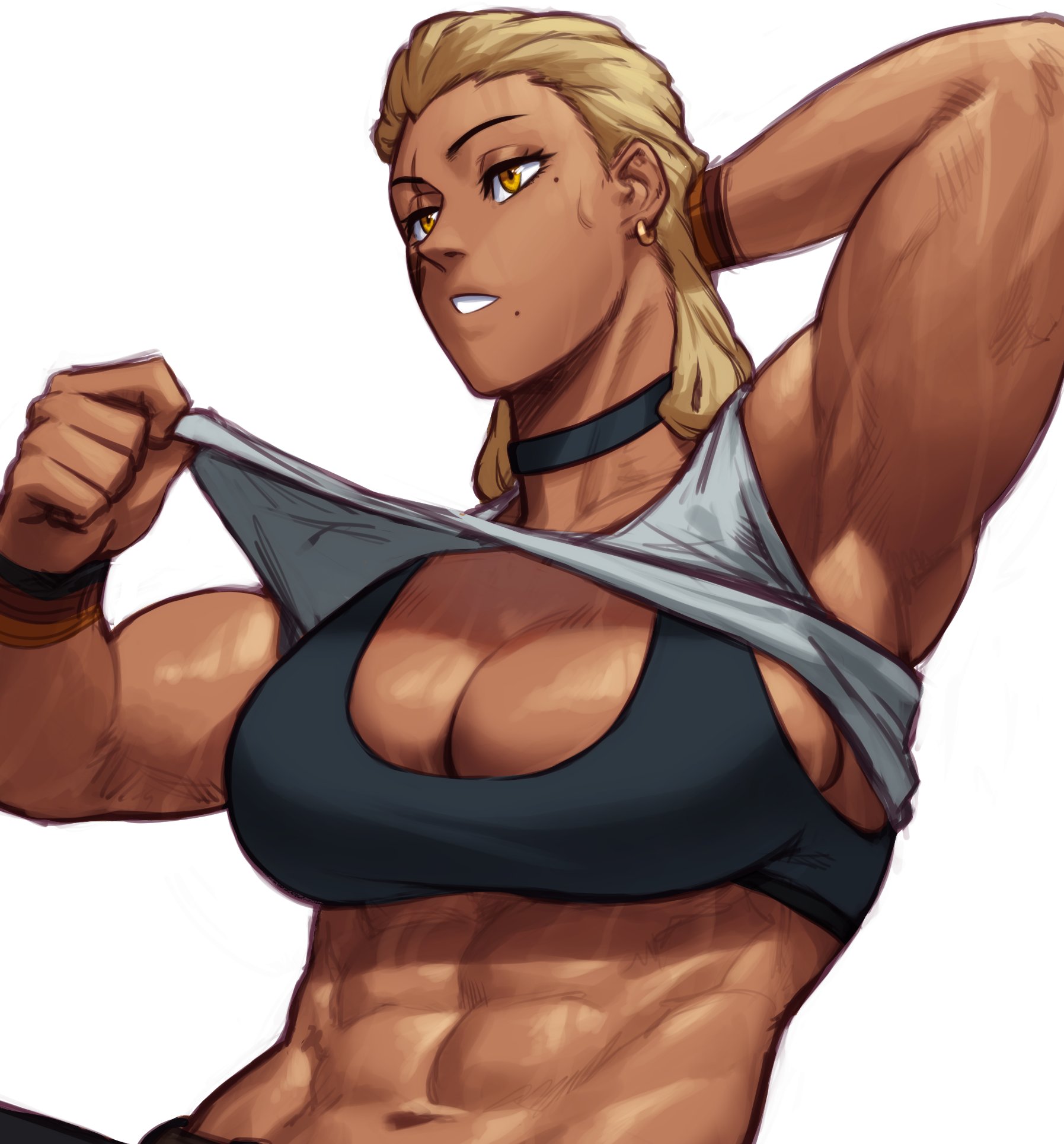 1girls, big breasts, blonde hair, breasts, female, huge breasts, large breasts, malice firesday, muscle tone, muscles, muscular, muscular female, six pack, sotcho, tagme, toned, toned female, workout clothes, workout clothing
