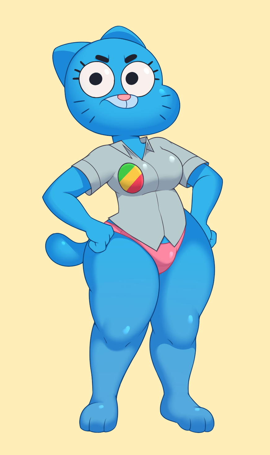 acstlu angry anthro blue_body blue_fur breasts cartoon_network clothed clothing feline feline_humanoid female fur furry furry_only looking_at_viewer mad nicole_watterson panties solo standing tail the_amazing_world_of_gumball