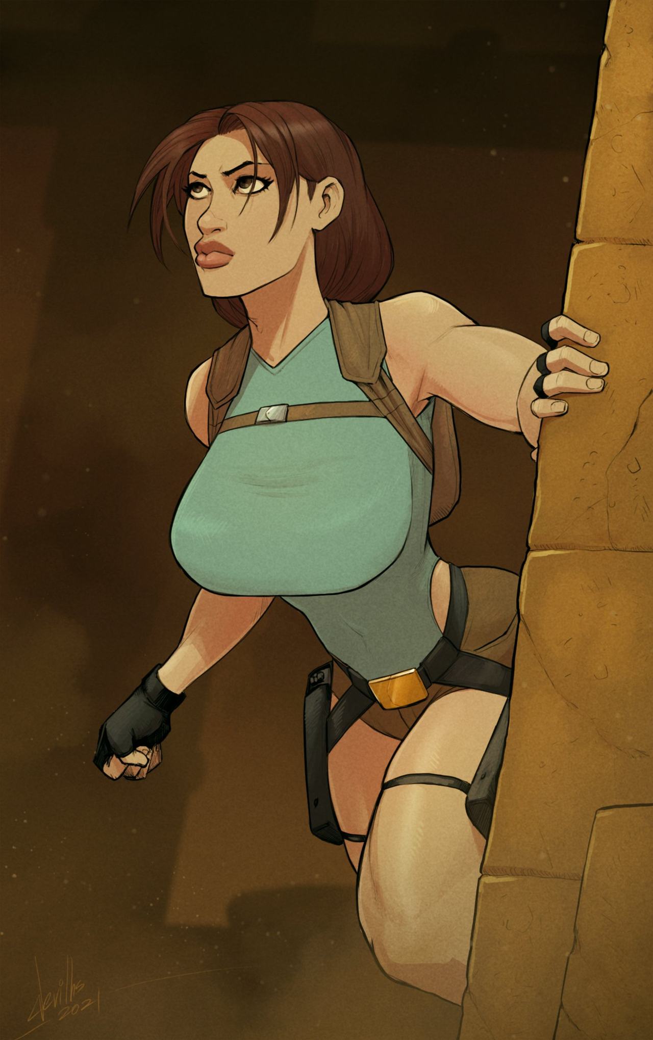 1girls, 2021, big breasts, big lips, braid, breasts, brown eyes, brown hair, busty, devil hs, female, female focus, female only, hourglass figure, huge breasts, lara croft, lara croft (classic), leotard, long hair, short shorts, tagme, thick thighs, tomb raider, tomb raider (classic), wide hips