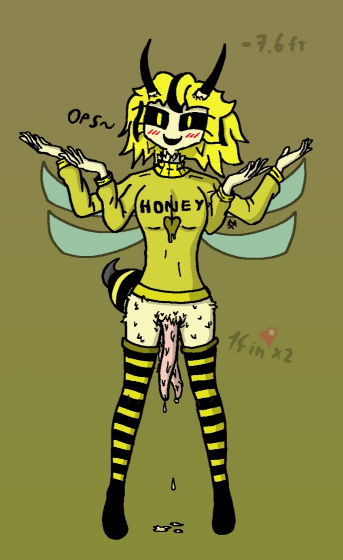 4_arms diphallia diphallism dominant fluffy_hair futa_only futanari hoodie horns insects intersex long_socks multi_arm multi_limb multi_penis penis stinger taller_girl wasp wings yellow_eyes