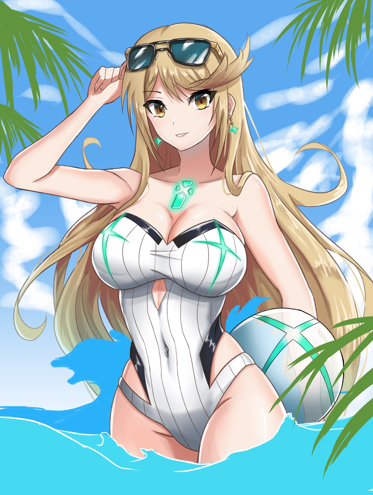 breasts, female, female only, fgsketch, looking at viewer, mythra, nintendo, solo, swimsuit, tagme, xenoblade (series), xenoblade chronicles 2