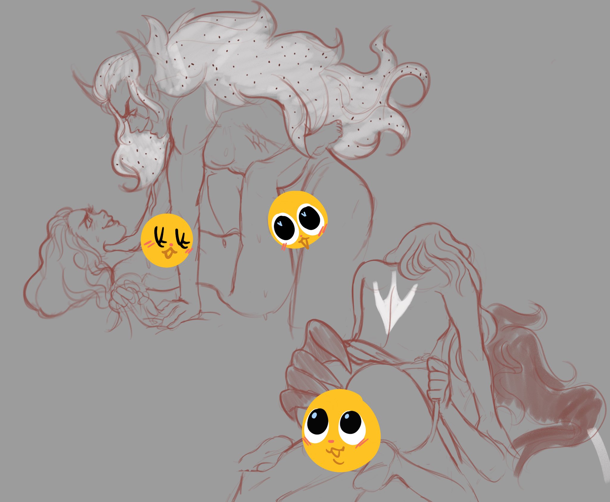2boys, 2girls, asphyxiation, ass, big ass, breasts, censored, claws, cookie run, duo, emoji, emoji censor, female, grey background, hollyberry cookie, horn, horns, human, humanized, humanoid, long hair, male, muscular, muscular male, nipples, nude, on back, on bed, on top, pastry cookie, pitaya dragon cookie, pointy ears, red velvet cookie, sheet grab, sheets, simple background, sketch, smile, sweat, tagme, uncolored, undressing, undressing another