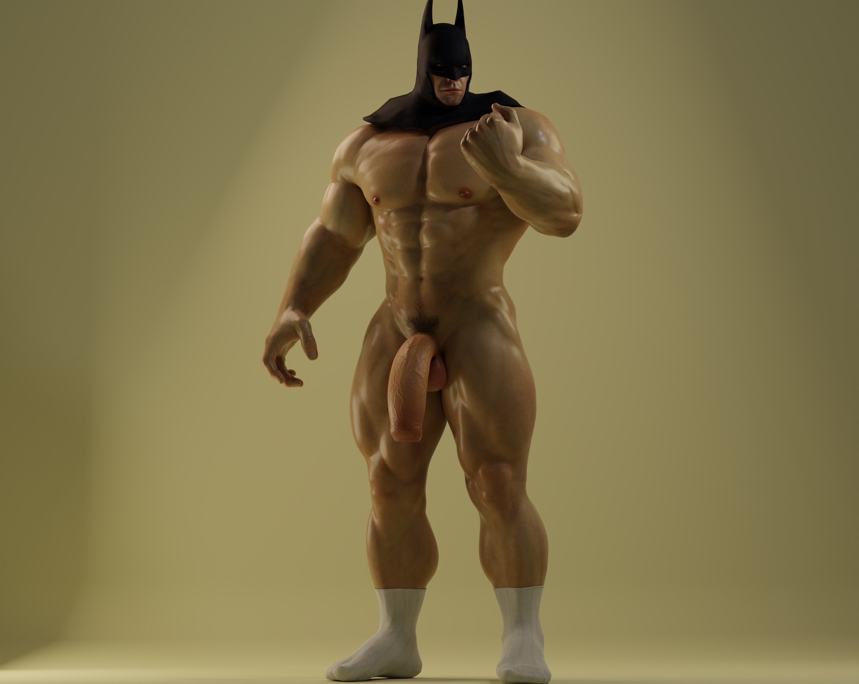 1boy, balls, bara, batman, batman (bruce wayne), batman (series), big penis, bruce wayne, dc, dc comics, fat cock, justice league, male, male only, muscular, muscular male, navel, nipples, penis, pubes, pubic hair, solo, solo male, voluox, yaoi