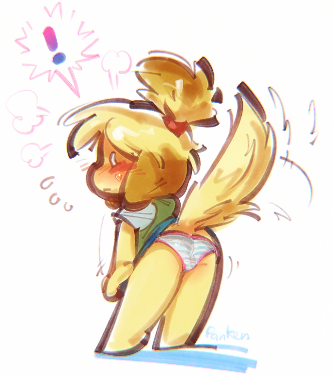 ! 2022 animal_crossing ass blush colored furry isabelle_(animal_crossing) motion_lines nintendo panken panties tail