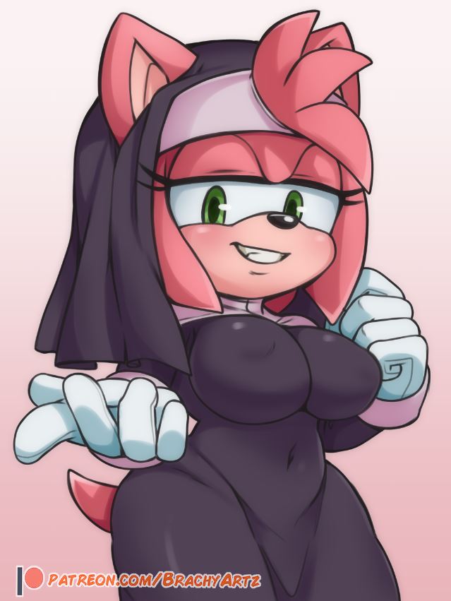 1girls, amy rose, anthro, big breasts, brachyzoid, breasts, clothed, clothing, female, female only, fur, furry, furry only, nun, sega, solo, solo female, sonic (series), tagme, tail