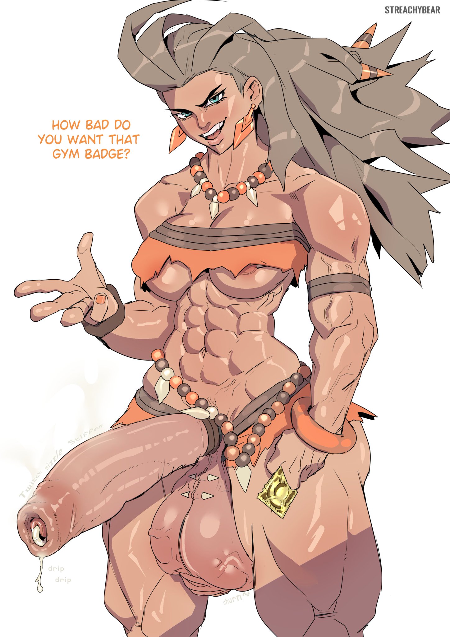 1futa, abs, balls, breasts, caption, clothed, clothing, condom, dialogue, english text, erection, female, foreskin, futa only, futadom, futanari, huge balls, huge breasts, huge cock, human, intersex, milf, mostly nude, muscular, muscular futa, musk, object vore, partially retracted foreskin, penis, pokemon, pokemon sv, precum, precum drip, professor sada (pokemon), retracted foreskin, revealing clothes, skimpy, solo, solo futa, standing, streachybear, talking to viewer, tan skin, tan-skinned futa, testicles, text, uncircumcised, uncut, veins, veiny balls, veiny testicles