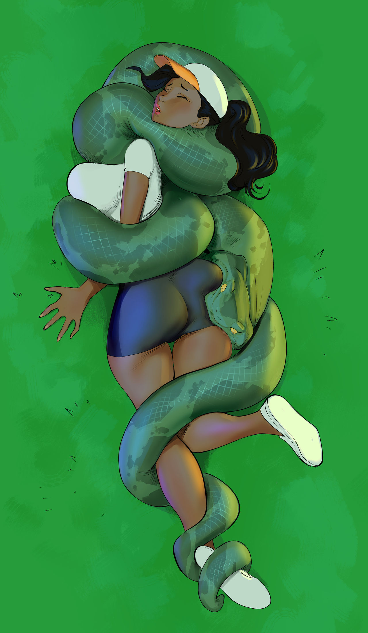 asphyxiation, big breasts, breasts, clothing, coiling, constriction, female, female prey, huge breasts, human prey, hyper breasts, imminent death, large breasts, platamatina (artist), restrained, snake, vore