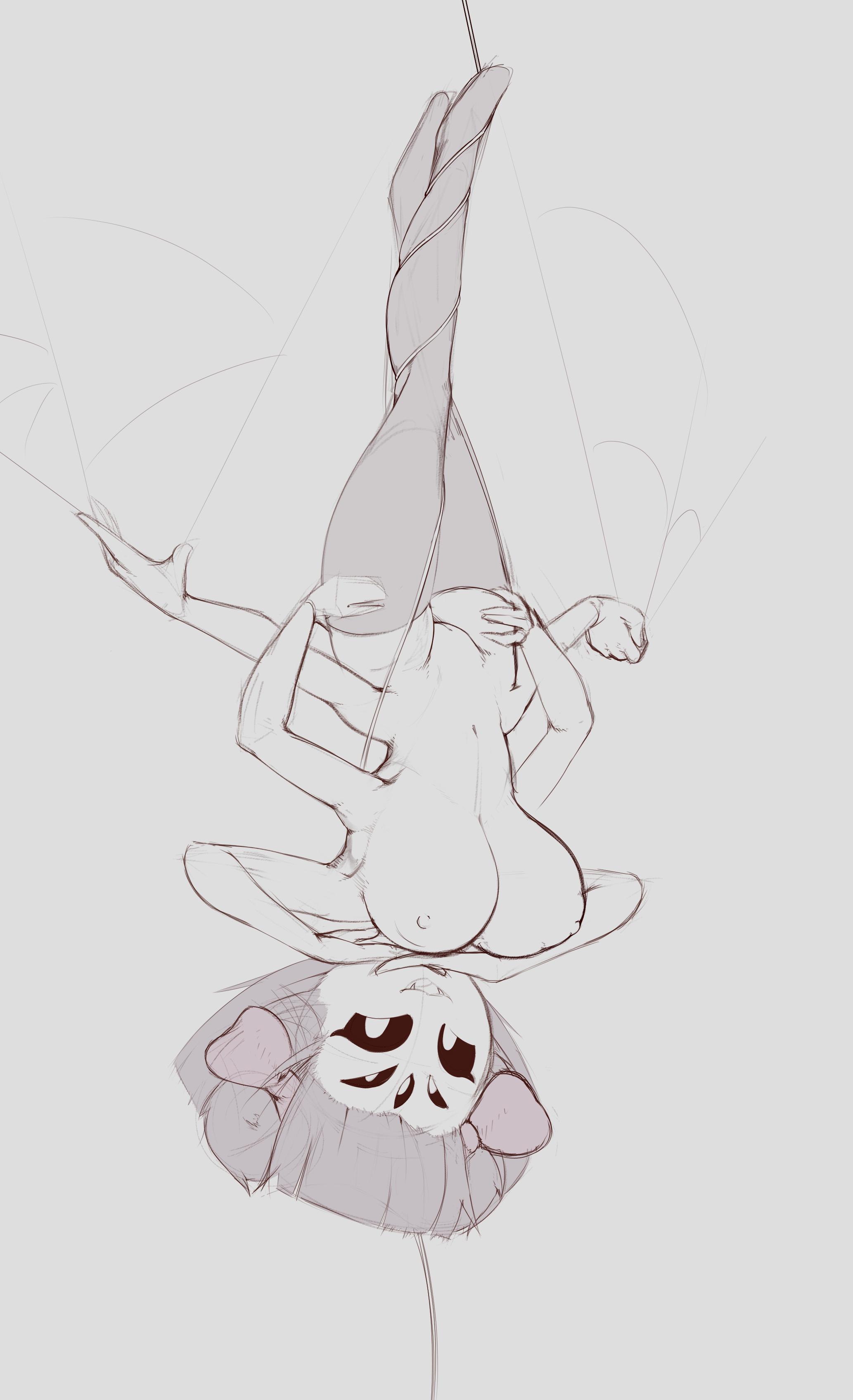 1girls, 2d, big areola, big breasts, big nipples, breasts, completely nude, dibujosv12, female, female only, hanging, huge breasts, muffet, nude, pussy, short hair, solo, undertale, undertale (series), upside-down, web