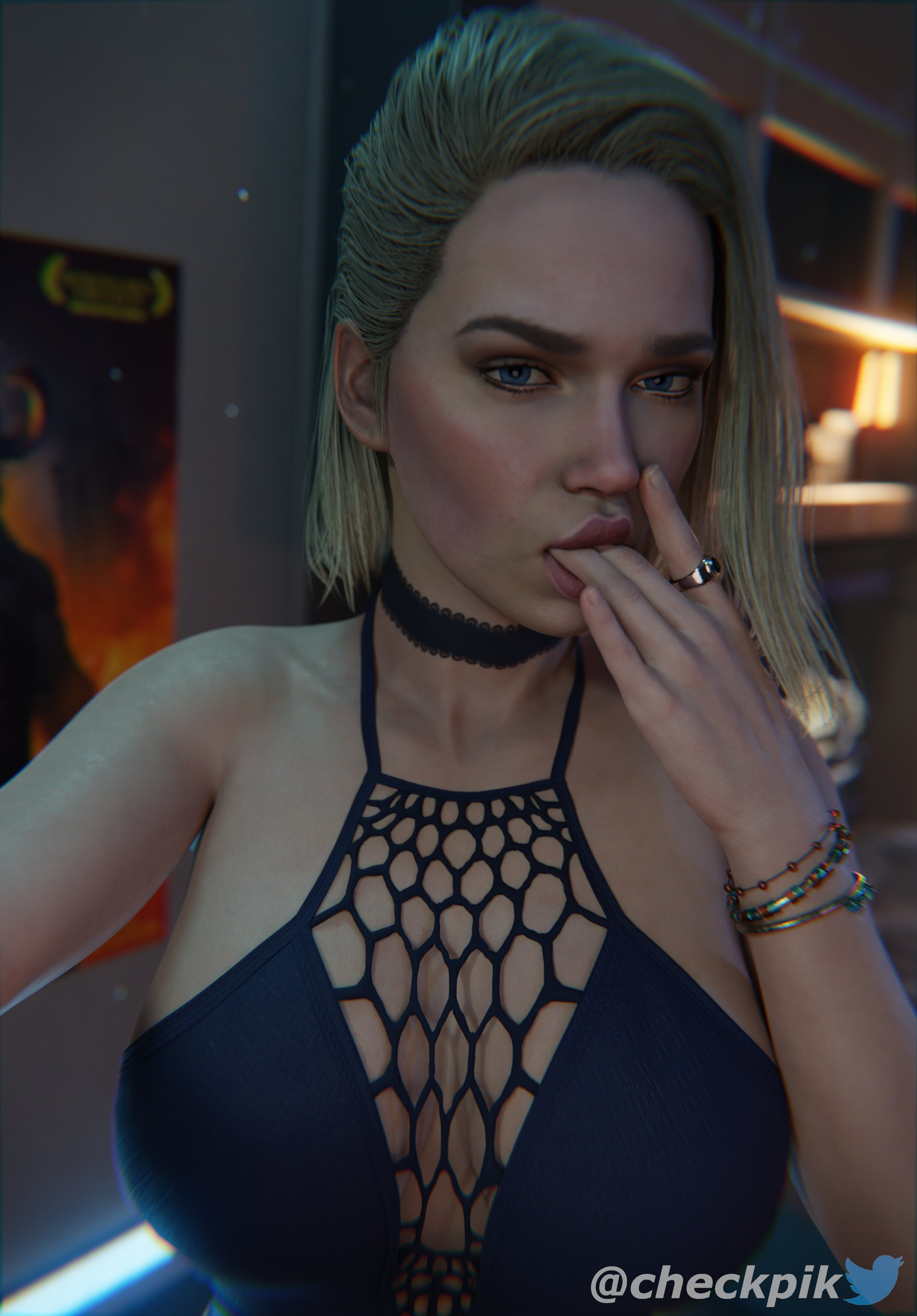 1girls, 3d, 3d (artwork), big breasts, blender, blender (software), blonde, blonde hair, blue eyes, breasts, busty, checkpik, cute, dc, dc comics, eye contact, female, female only, fully clothed, hourglass figure, injustice 2, kara danvers, kara zor-el, kara zor-l, karen starr, large breasts, licking, licking fingers, looking at viewer, medium hair, naughty face, pose, posing, pov, pov eye contact, power girl, power girl (injustice), seductive, seductive look, sensual, signature, solo, supergirl, supergirl (injustice), superman (series), text