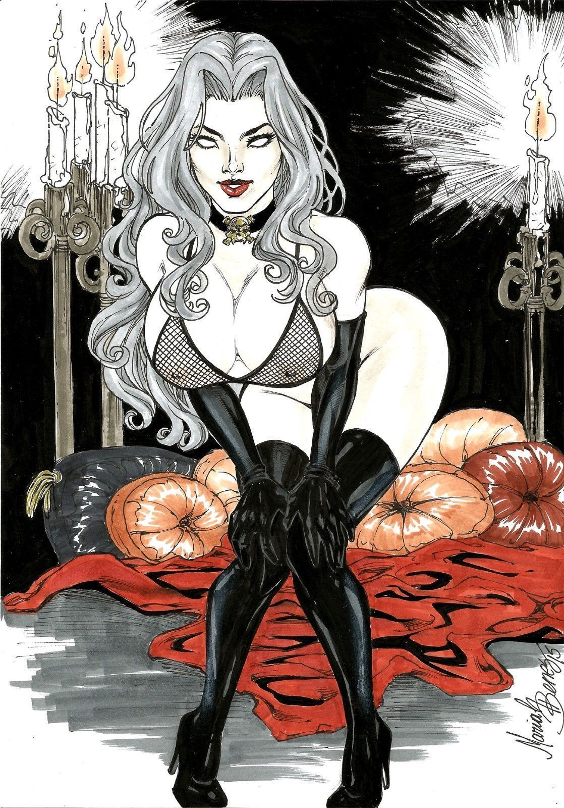 big_breasts chaos_comics divine_slut ed_benes_studio fishnet_bra fit_female lady_death latex latex_boots latex_gloves latex_stocking long_hair looking_at_viewer mariah_benes queen_of_the_dead red_lips seductive_look seductive_smile solo_female solo_focus white_hair white_skin