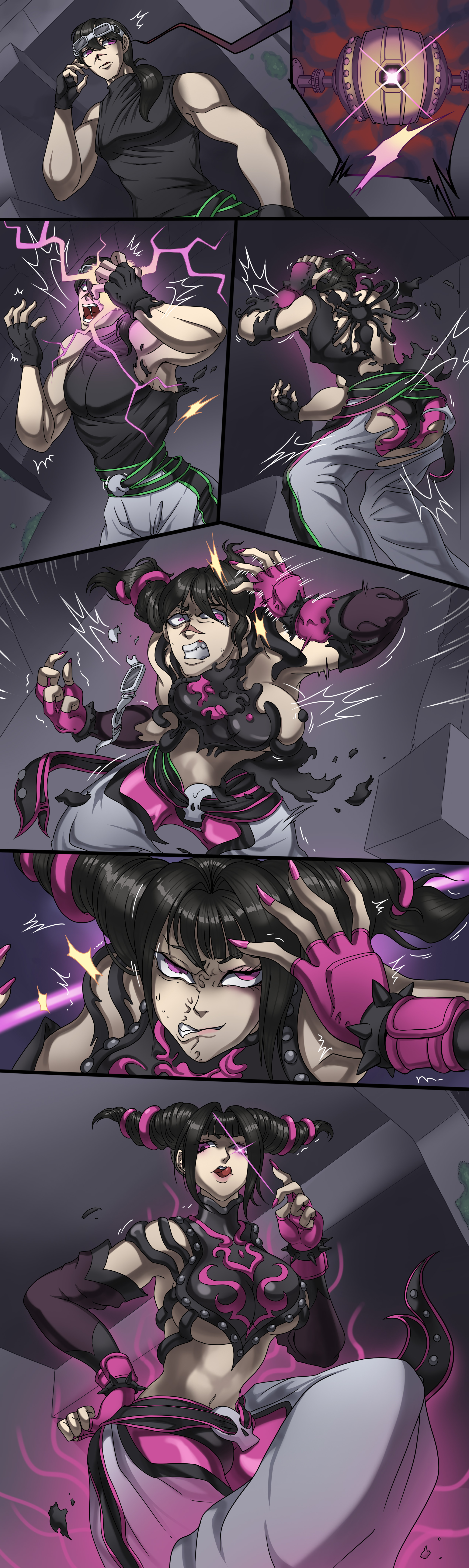 ass, ass expansion, assimilation, breast expansion, breast growth, breast growth (enlargement), breasts, capcom, corruption, female, gender transformation, identity death, juri han, large ass, large breasts, lip expansion, lips, mtf transformation, navel, squaretwtwyc, street fighter, takeover, thick thighs, thigh expansion, transformation, underboob, wide hips