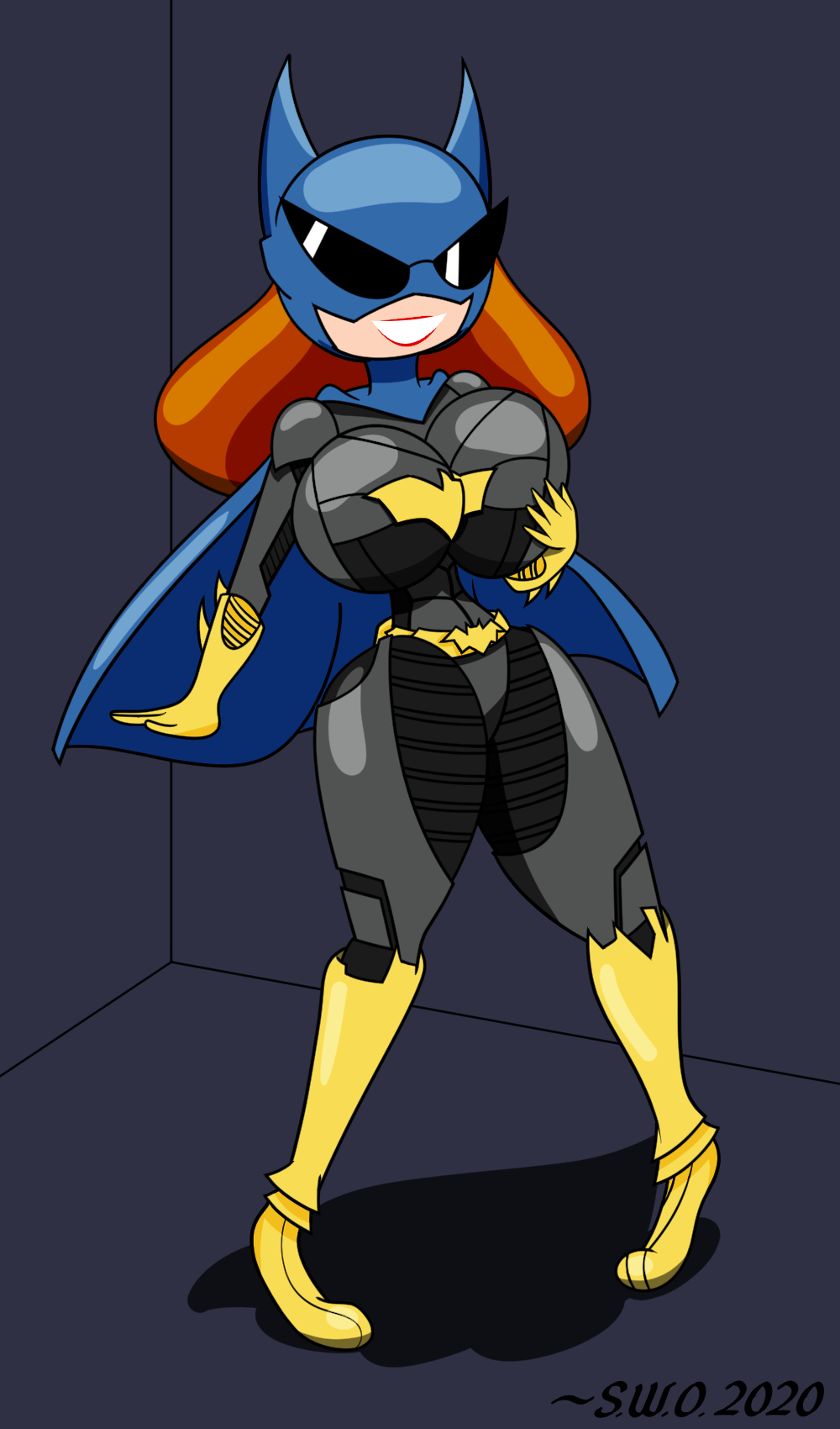 barbara_gordon batgirl batman_(series) dc dollification female high_heels huge_ass huge_breasts knick_knack navel permanent_smile sunglasses sunnification superweirdman thick_thighs transformation wide_hips