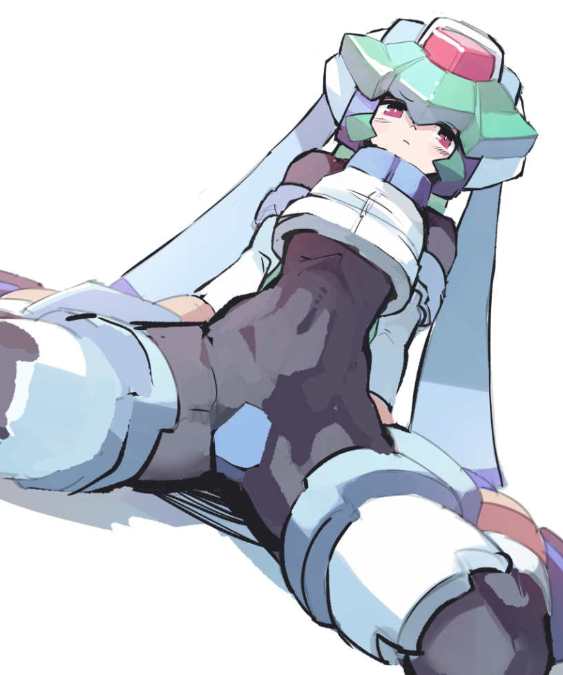 1girls android blush capcom clothed covered_pussy helmnet looking_at_viewer mega_man mega_man_zx navel pandora_(mega_man) robot_girl rockman_zx takamiyadaira thighs