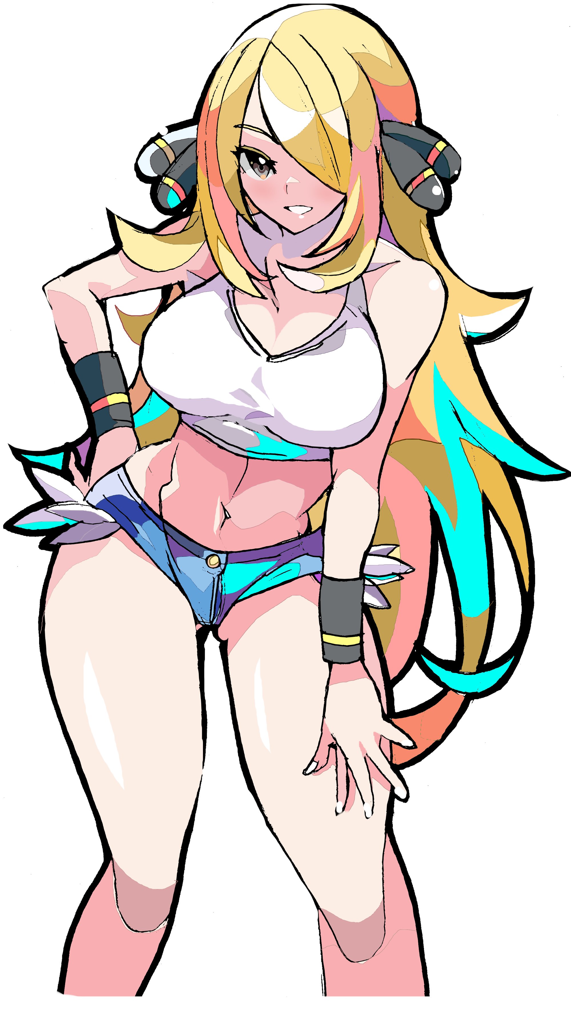 big breasts, blonde female, breasts, cynthia (pokemon), enpe, female, jorts, pokemon, tagme