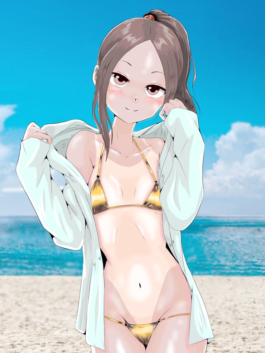 1girls, beach, bikini, hatomugi (user datj4345), karakai jouzu no takagi-san, looking at viewer, tagme, takagi-san