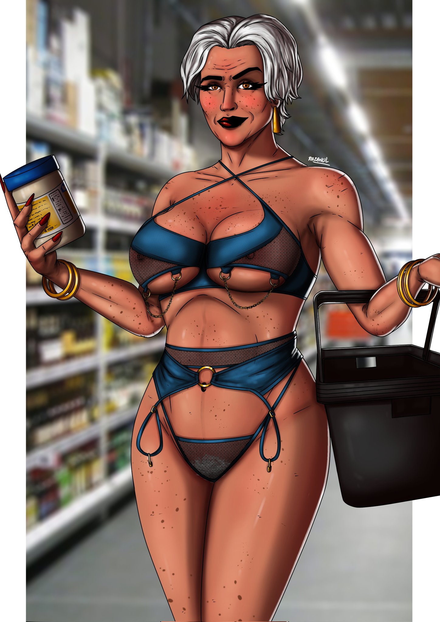 1girls, aunt, big breasts, gilf, lingerie, looking at viewer, marvel, marvel comics, may parker, older female, razanul, spider-man (series)