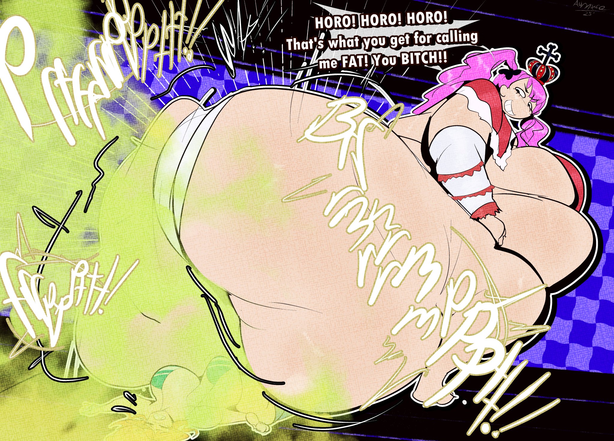 aurnxse, bbw, butt crush, clothing, facesitting, fart, fart cloud, fart fetish, farting, fat, fat ass, female, female only, nami (one piece), one piece, perona, sitting on person, tagme, yuri