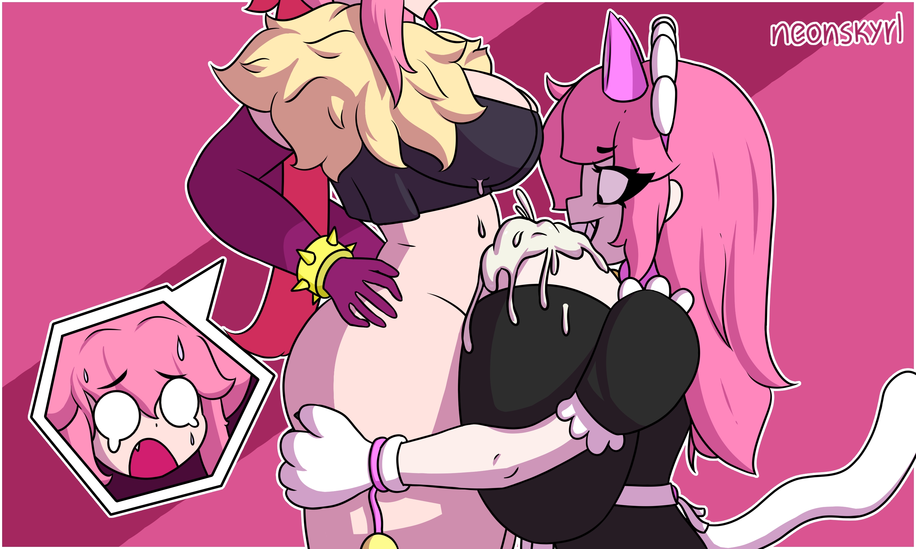 1futa, 1girls, alternate version available, big ass, big breasts, brawl stars, breasts, colette (brawl stars), dominant, female, femdom, futa on female, futanari, hourglass figure, huge breasts, intersex, melodie (brawl stars), neonskyrl, overwhelmed, paizuri, paizuri under clothes, sharp teeth, submissive, thick thighs, waist