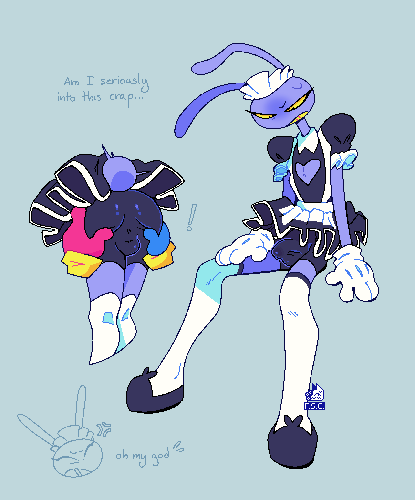 animal humanoid, anthro, ass, balls, biped, bulge, clothed, clothed anthro, clothed male, clothing, faceless character, faceless female, female, fsc, genitals, glitch productions, gloves, handwear, hi res, humanoid, jax (tadc), jax (the amazing digital circus), lagomorph, lagomorph humanoid, leporid, leporid humanoid, maid headdress, maid jax (the amazing digital circus), maid uniform, male, male focus, mammal, mammal humanoid, pecs, penis, pomni, pomni (tadc), pomni (the amazing digital circus), purple body, rabbit, rabbit ears, rabbit humanoid, solo, tail, the amazing digital circus, uniform, yellow eyes