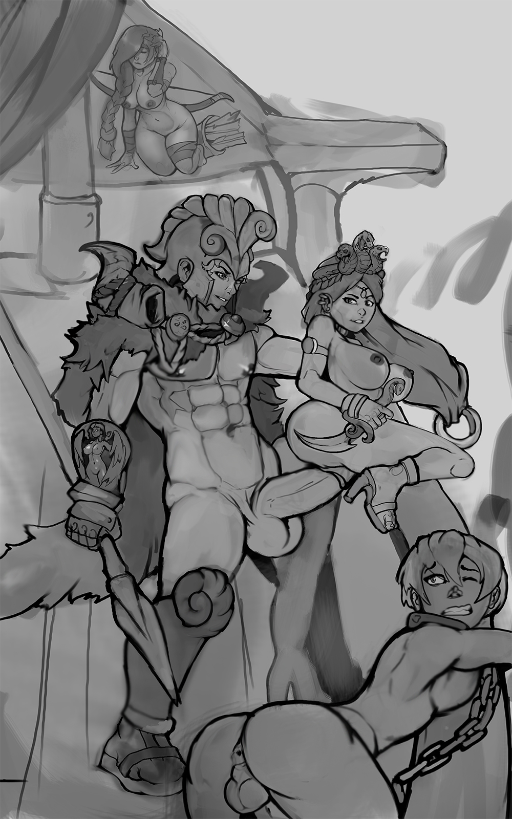 atalanta, atalanta (greek mythology), big breasts, big dick, big penis, bow and arrow, chains, dagger, femboy, greek mythology, helmet, iolaus, jason (mythology), markydaysaid, medea (mythology), multiple characters, nude, nude female, nude male, nudity, ship, six pack, the argonautica, vaginal penetration, vaginal sex