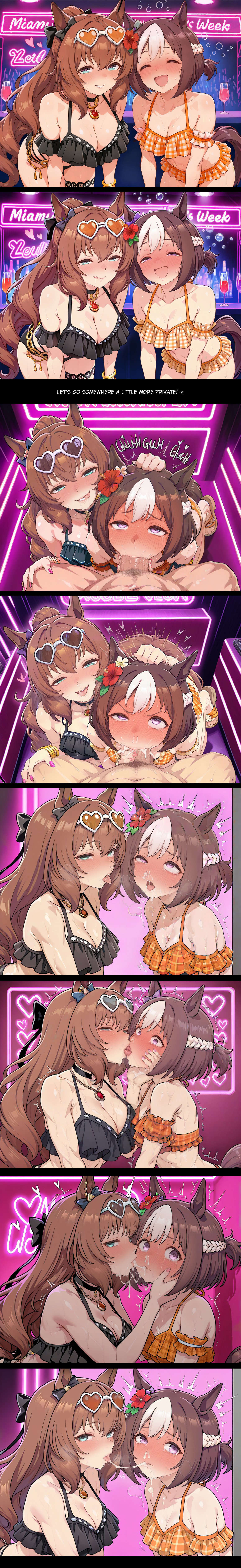 2girls, ahe gao, ai generated, angry dragon, ass, assisted fellatio, bikini, blowjob, blowjob face, blush, blushing, blushing at viewer, blushing female, blushing profusely, child bearing hips, choking on cock, comic, cum in mouth, cum in throat, cum out nose, cum snot bubble, cum swap, curvaceous, curvaceous ass, curvaceous body, curvaceous female, curvaceous figure, curvaceous hips, curvaceous thighs, curvy, curvy body, curvy female, curvy figure, curvy hips, curvy thighs, deepthroat, drunk bubble, drunk female, eyes rolled back, eyes rolling back, female, female focus, femdom, french kiss, irrumatio, kissing, looking at viewer, maruzensky (umamusume), older female and younger female, plaid bikini, pov, pov eye contact, pov male, saliva swap, seductive eyes, senam66, special week (umamusume), thick, thick hips, thick legs, tongue, tongue kiss, tongue out, umamusume, waifu
