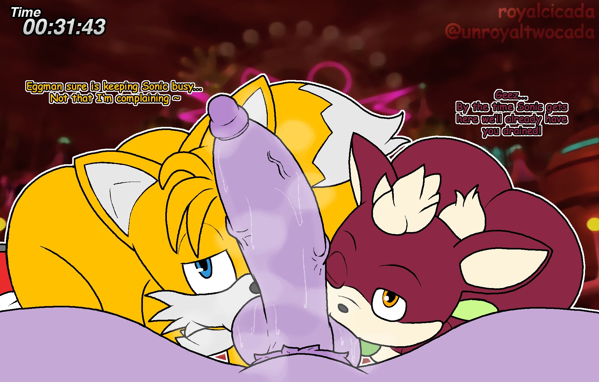 2d, 2femboys, 3boys, anthro, big penis, bug (royalcicada), chip (sonic), cock worship, femboy, gay, male, male focus, male only, royalcicada, sonic (series), sonic the hedgehog (series), sonic unleashed, sucking balls, sucking testicles, tails, tails the fox, worship, yaoi