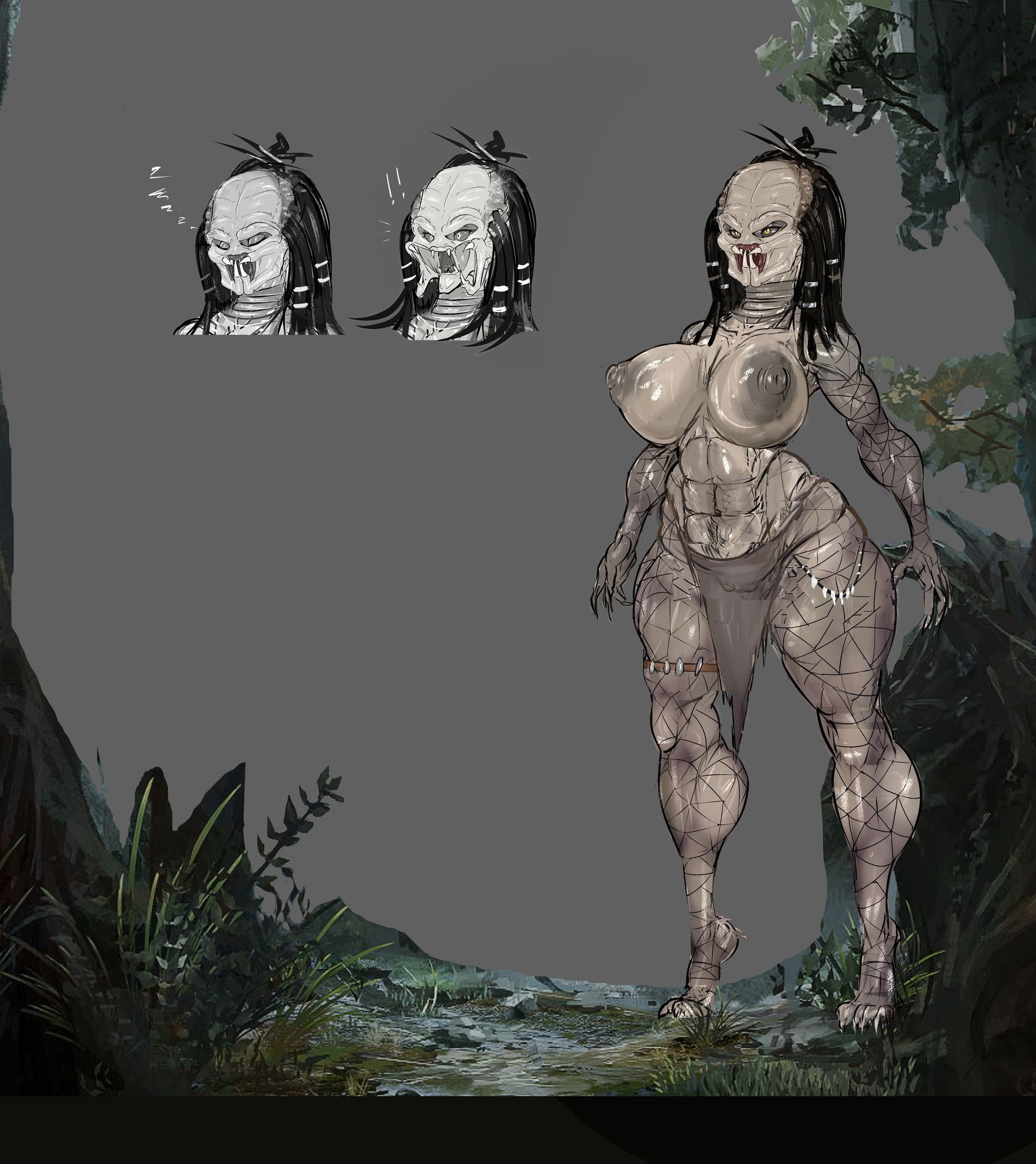 alien, alien girl, breasts, despicabletea, female, female yautja, monster, monster girl, predator (franchise), yautja