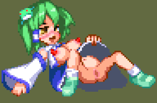1girls, accurate art style, ahe gao, ahegao face, animated, blushing, blushing female, blushing profusely, defeated, defeated female, exposed breasts, exposed pussy, green hair, lactating, lactation, long skirt, m.u.g.e.n, nipples, pixel animation, pixel art, sanae kochiya, semen, semen leaking, spread legs, tired, touhou, touhou project, vagina, vaginal juices