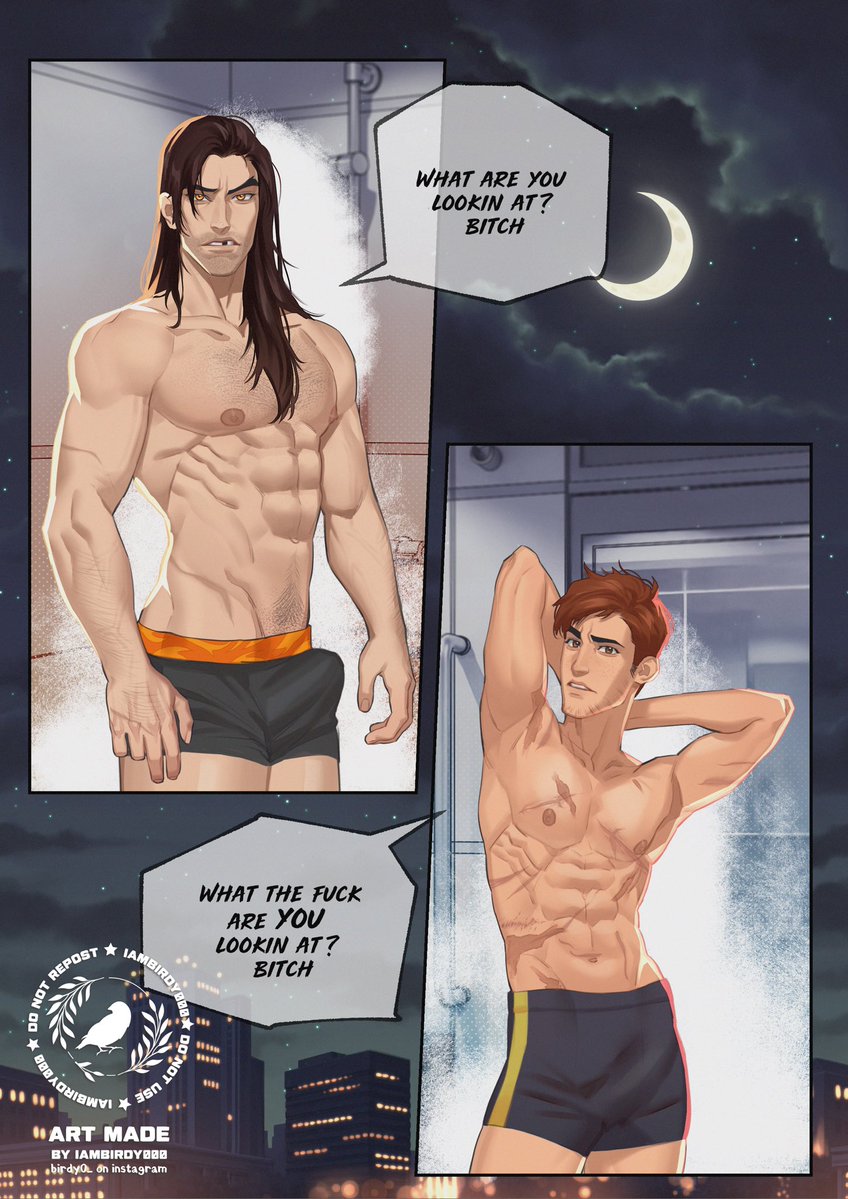 bara, bulge, dispatch (game), flambae, iambirdy000, long hair, male, male only, muscular, muscular male, robert robertson, scar, scars on body, skinny