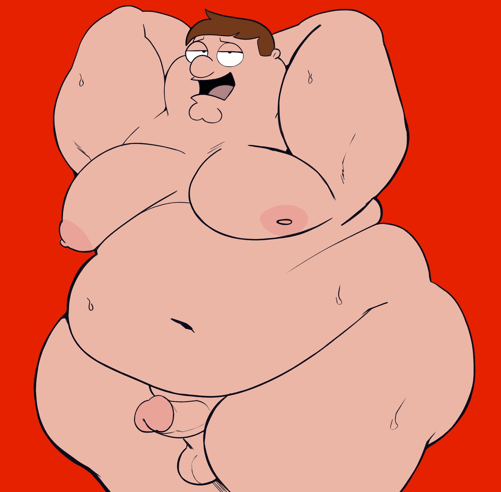 1boy, arms behind head, balls, big belly, busty, chubby belly, erect, erect penis, erection, family guy, fat, fat male, human only, male, male only, moobs, obese, obese male, overweight, overweight male, peter griffin, seth macfarlane, solo, wide hips, wit 1, witdrawsloods