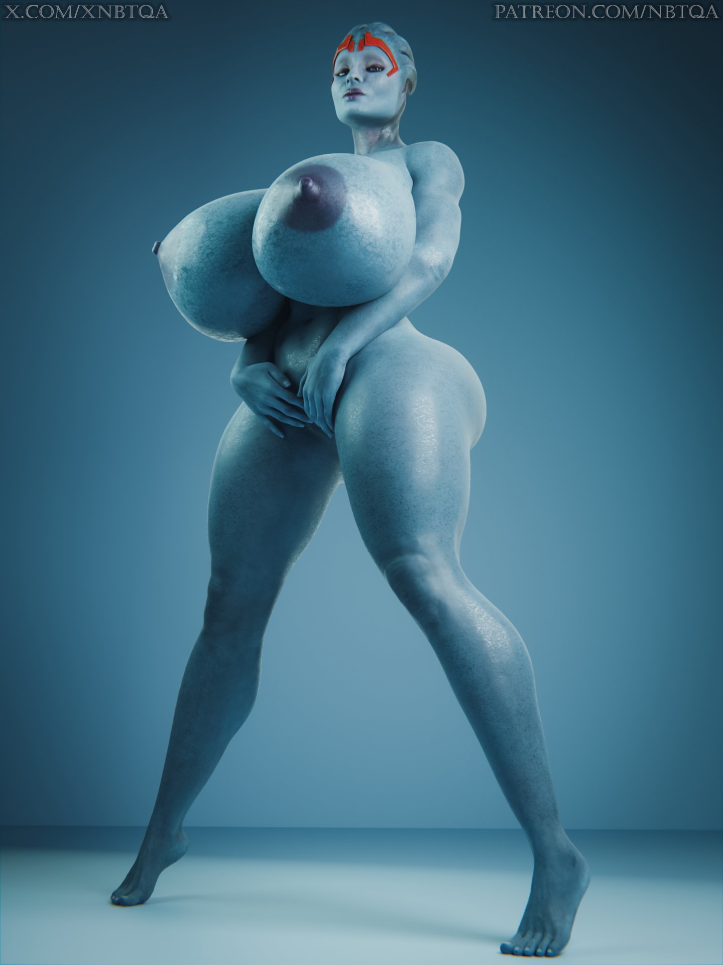 1girls, 2025, 3d, 3d (artwork), 5 fingers, 5 toes, alien, alien girl, areola, areolae, asari, big areola, big areolae, big ass, big breasts, big butt, big hips, big nipples, big thighs, bimbo, bimbo body, bioware, blender, blender (software), blue body, blue eyes, blue skin, bolt on tits, breast implants, breasts, breasts bigger than head, completely naked, completely naked female, completely nude, completely nude female, english, english text, enhanced breasts, erect nipples, fake breasts, female, hips, huge areola, huge areolae, huge ass, huge breasts, huge butt, huge thighs, humanoid, hyper, hyper breasts, looking at viewer, mass effect, massive breasts, naked, naked female, nbtqa, nipples, nude, nude female, patreon, patreon username, purple lips, samara, silicone, silicone implants, simple background, solo, solo female, thick ass, thick butt, thick hips, thick legs, thick thighs, thighhighs, thighs, wide hips