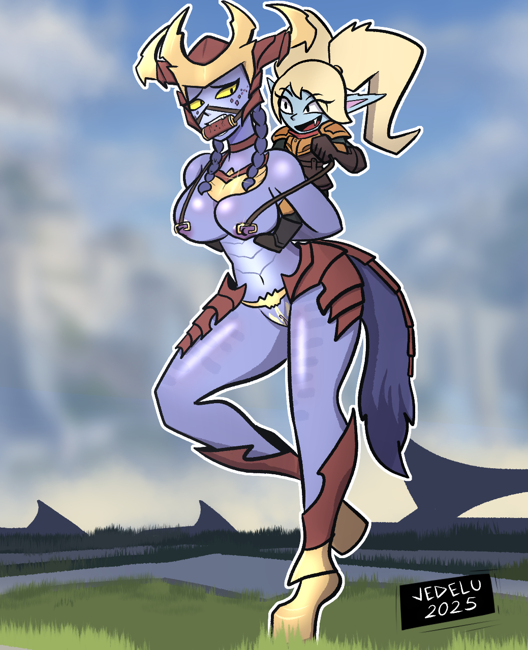 2girls, arms behind back, big breasts, bit gag, bondage, boots, dragon girl, dubious consent, female, female focus, female only, femdom, femsub, gag, gagged, harness gag, heel-less heels, hoof boots, jedelu, large breasts, league of legends, lezdom, monster girl, nipple piercing, nipple pull, petplay, pierced nipples, piercing, pony boots, ponygirl, ponyplay, poppy, pussy, raised leg, reins, riding on back, riot games, shyvana, slave, slave girl, smaller dom larger sub, smaller dominant, submissive female, tail, tamed, thighs, yordle