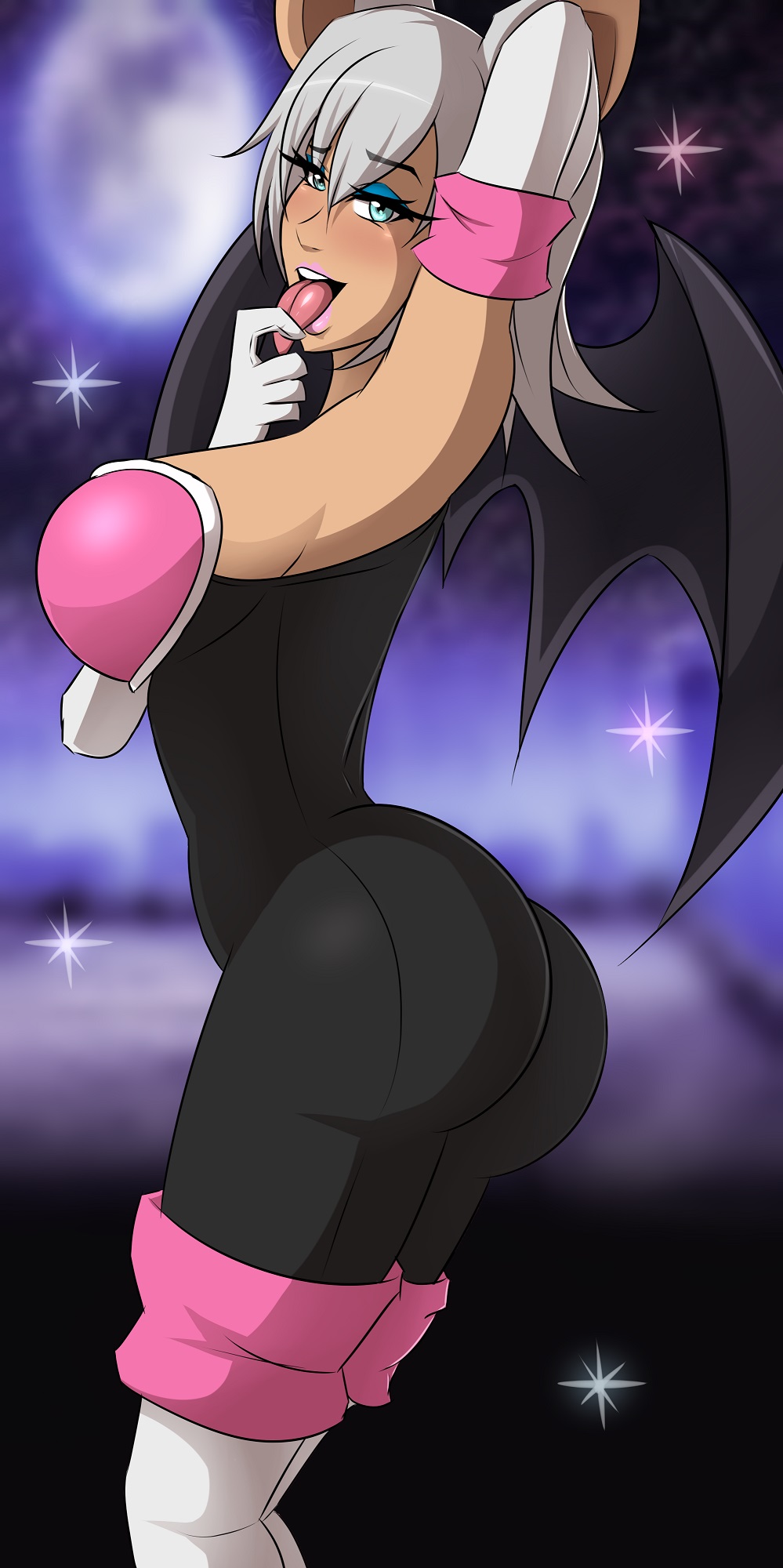 1girls, ass, bodysuit, breasts, female, female only, glazinbuns, humanized, open mouth, rouge the bat, sega, sideboob, solo, sonic (series), sonic the hedgehog (series), tagme