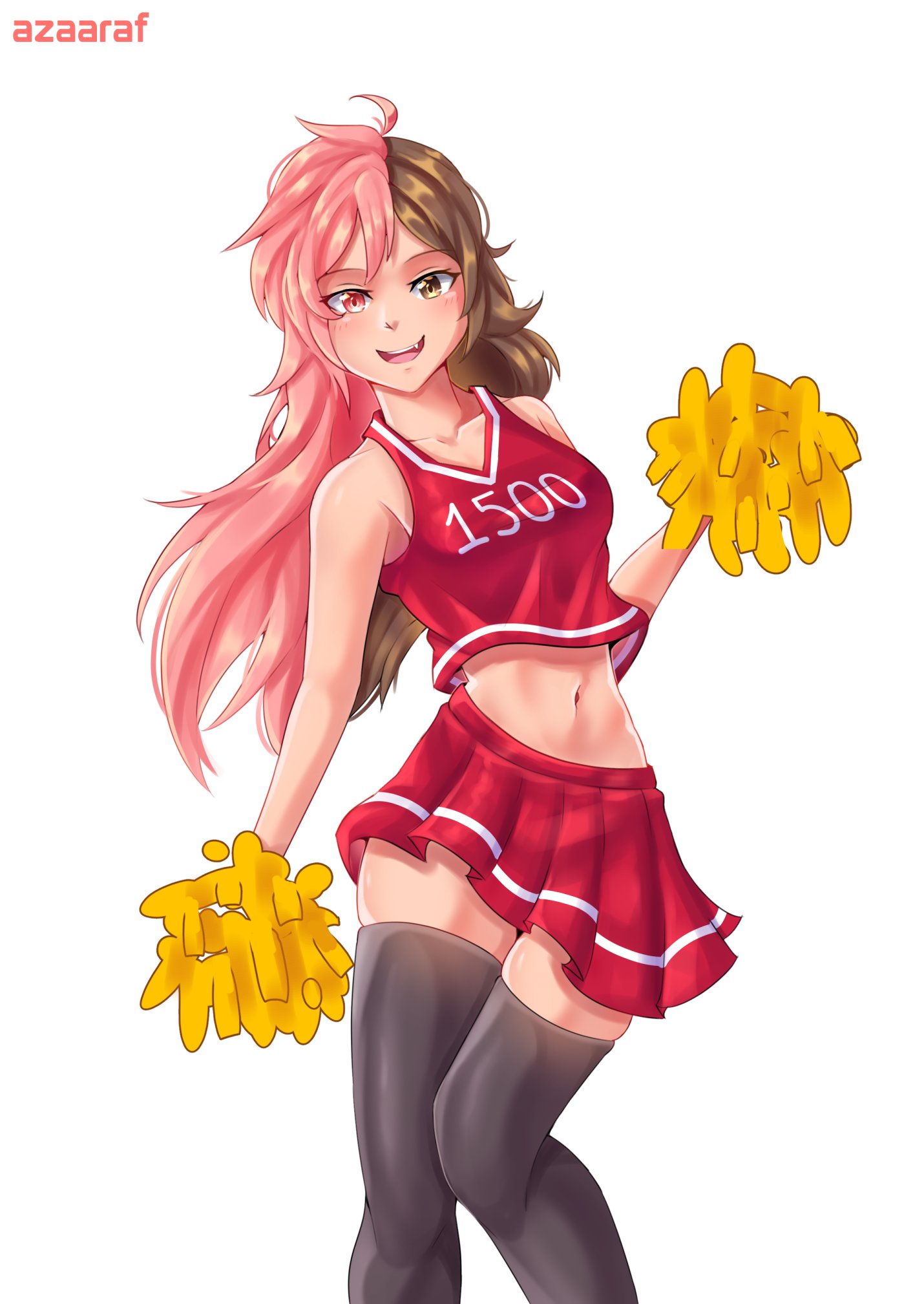 1girls, azaaraf, cheerleader, cheerleader uniform, female, heterochromia, multicolored hair, neo (rwby), rwby