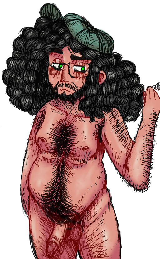 1boy balls ballsack beard benjamin_kondraki black_hair body_hair cap cartoony curly_hair dilf fat_man foreskin foreskin_folds green_eyes hairy_male human intact long_hair_male male male_nipples male_only male_pubic_hair nude_male retracted_foreskin scp_foundation scrotum semi-erect sketch smooth_penis solo testicles uncut