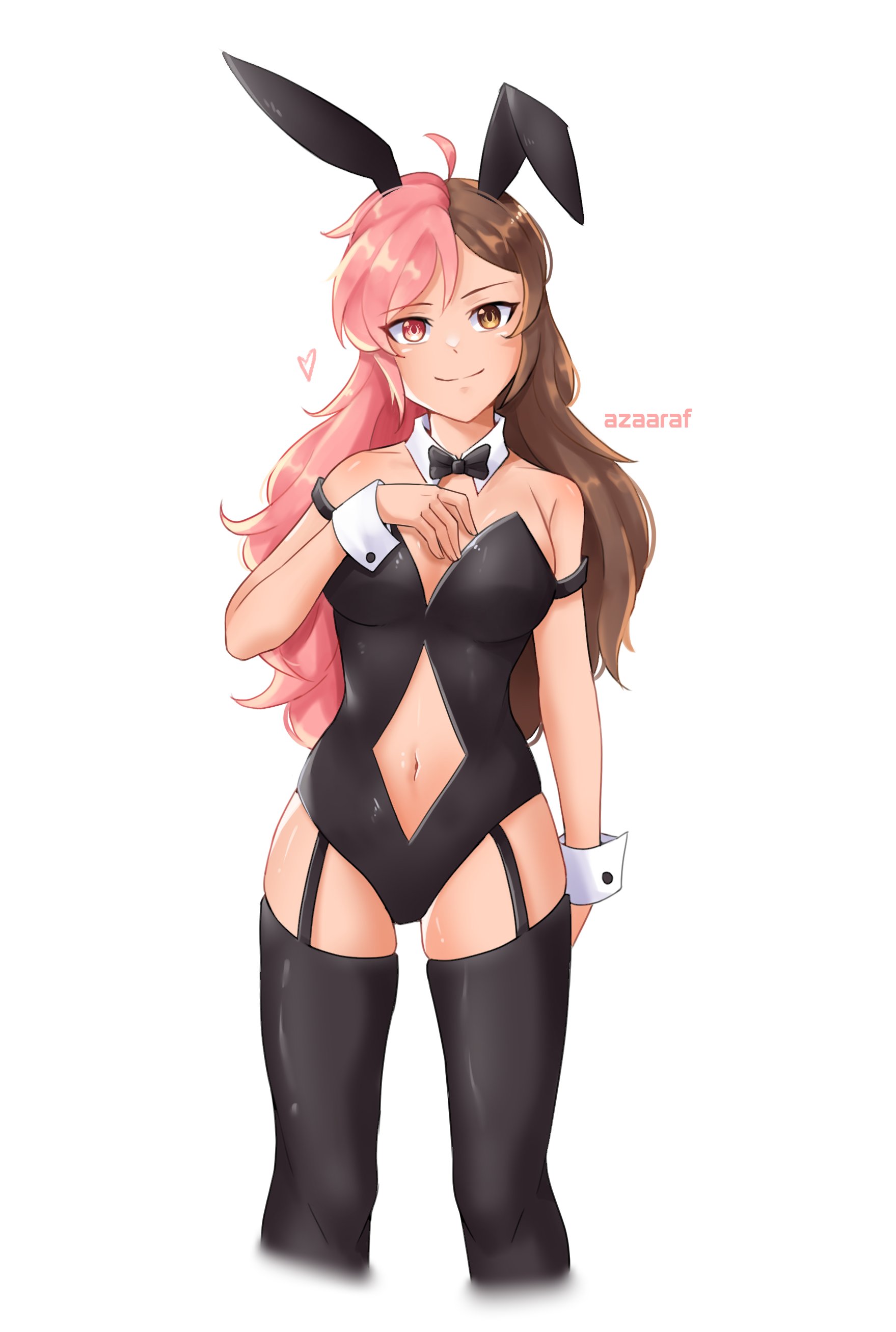 1girls, azaaraf, bunnysuit, female, heterochromia, multicolored hair, neo (rwby), rwby
