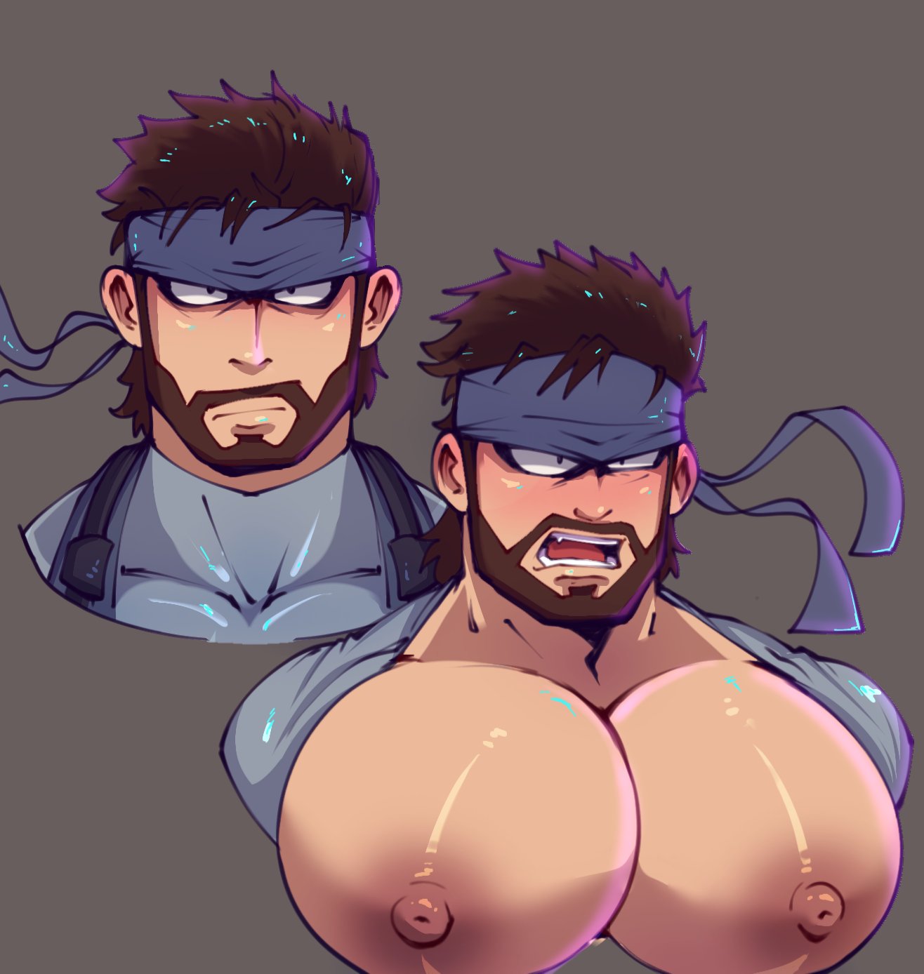 1boy, bara, bara tits, big breasts, big pecs, breasts, fat tits, fortnite, fortnite: battle royale, gay, male, male only, metal gear, metal gear solid, paldraws, solid snake, yaoi