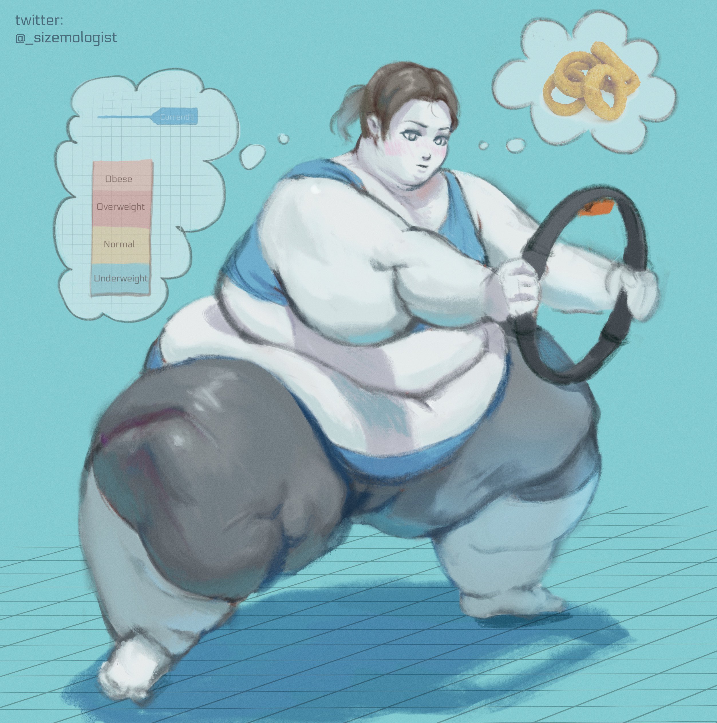 1girls, bbw, belly, fat, female, female only, morbidly obese, obese, overweight, overweight female, ring fit adventure, ringcon controller, sizemologist, solo, ssbbw, thick thighs, white body, white skin, wii fit, wii fit trainer, wii fit trainer (female)