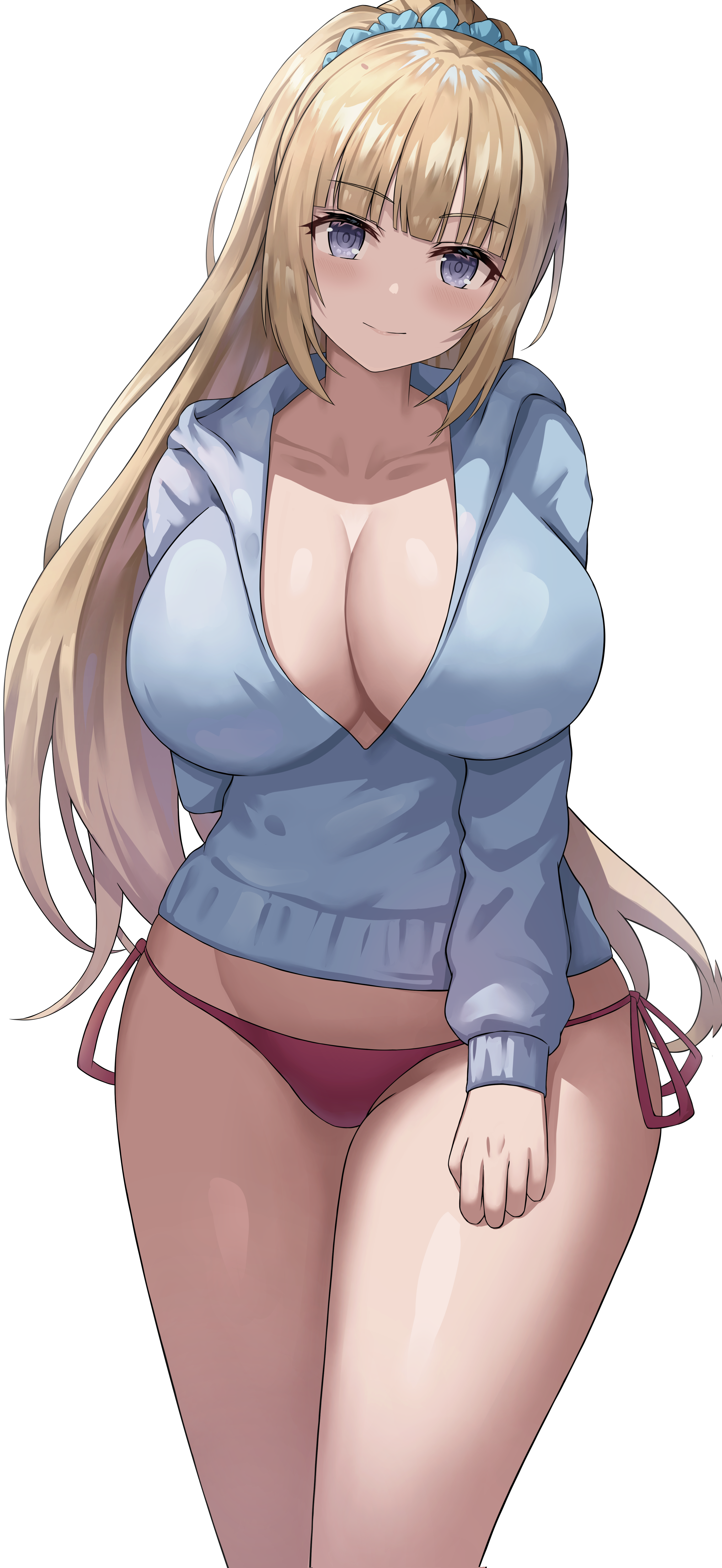 1girls, 2022, absurd res, bikini, bikini bottom, blue eyes, breasts, classroom of the elite, cleavage, female, female only, hips, huge breasts, jacket, jasony, karuizawa kei, long hair, looking at viewer, no pants, slim waist, smile, thick thighs, thighs, wide hips, youkoso jitsuryoku shijou shugi no kyoushitsu e