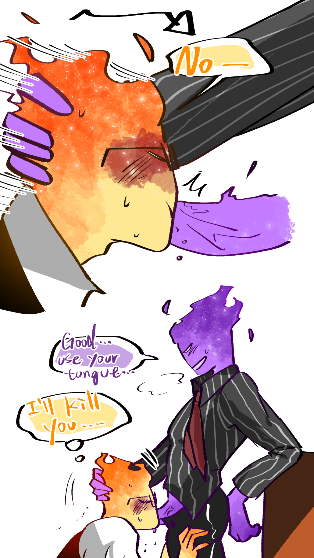 clothed clothing dick erection fell_grillby fellatio forced forced_fellatio forced_oral gay grillby grillby_au looking_at_another male/male male_only orange_body purple_body sex shandrawaka sucking underfell underfell_grillby undertale undertale_(series) undertale_au