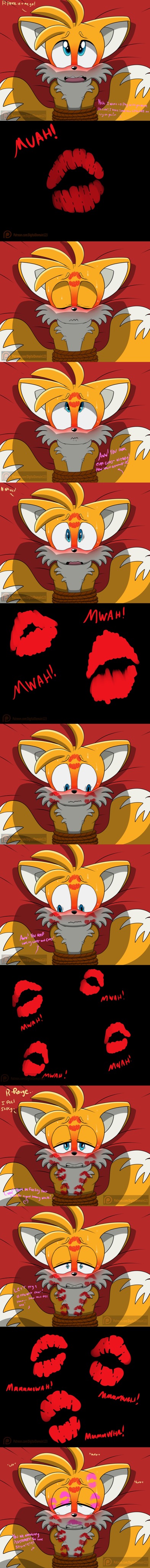 bat, bondage, digitaldomain123, duplicate, female, fox, inferior version, lipstick, lipstick mark, male, older female, rainbow party, rouge the bat, sonic (series), tagme, tails, tails the fox, younger male