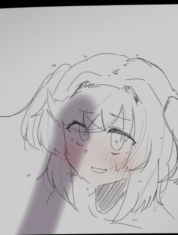 1girls blush blush_lines blushing dildo doki_doki_literature_club hair_intakes hairclip heart heart-shaped_pupils heart_eyes hearts kentylevel naked natsuki_(doki_doki_literature_club) nervous nude partial_nude partial_nudity penis_shadow shadow sketch sweating