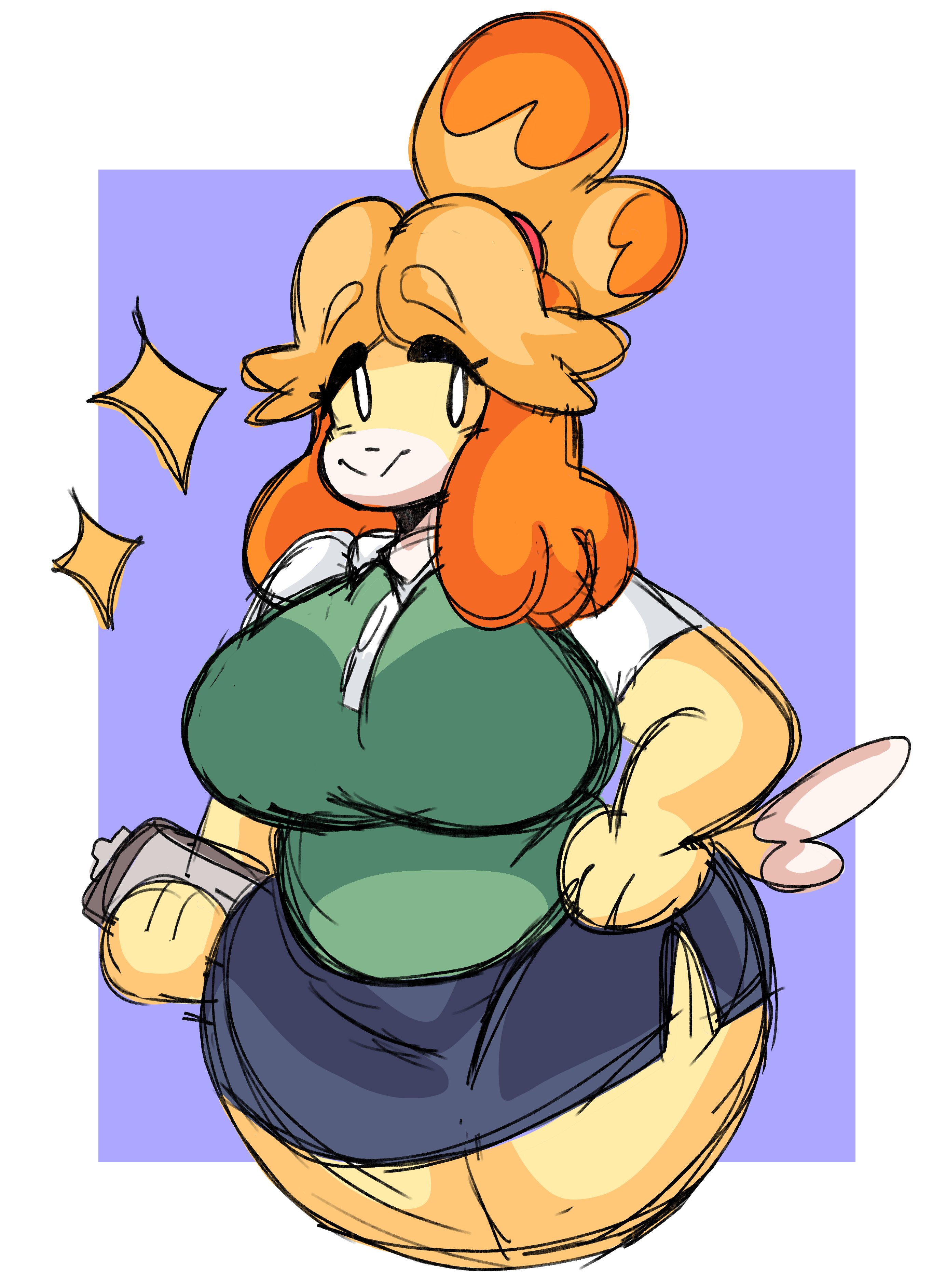 1girls, 2d, animal crossing, anthro, anthro only, big breasts, breasts, canine, chubby, clothed, clothing, dog, dork boi, female, fully clothed, furry, highres, huge breasts, isabelle (animal crossing), lewd dorky, nintendo, no humans, office lady, skirt lift, solo, tagme, thick thighs, wide hips