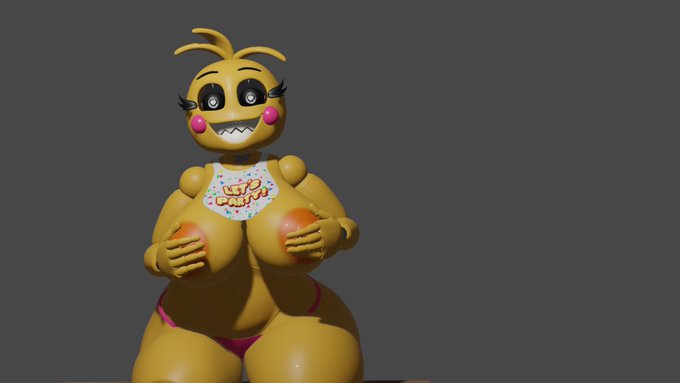 3d 3d_(artwork) bib big_ass big_breasts black_eyes breasts chica_(fnaf) chicken covered_nipples covering_breasts crazy_smile five_nights_at_freddy's fnaf huge_ass huge_breasts lovetaste_chica napsnap5 pierced_nipples piercing sitting smile solo thick_thighs toy_chica_(fnaf) toy_chica_(love_taste) yellow_body