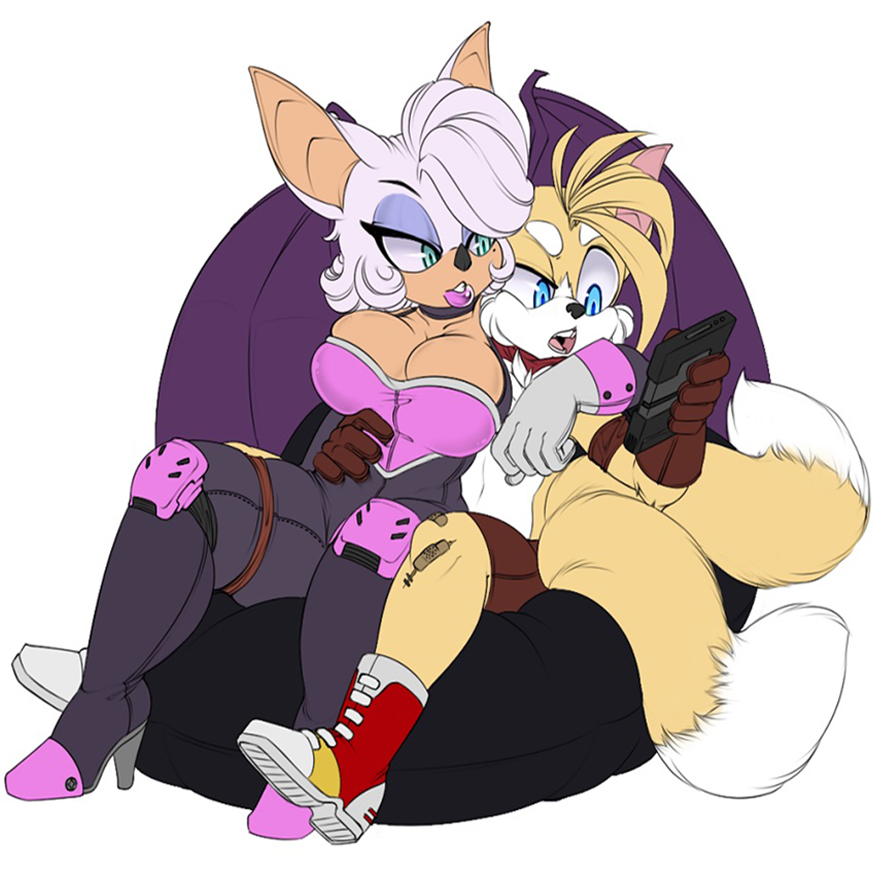 bat, bigdad, bottomwear, clothing, electronics, female, footwear, fox, handwear, male, neckwear, older female, rouge the bat, sonic (series), tails, tails the fox, younger male